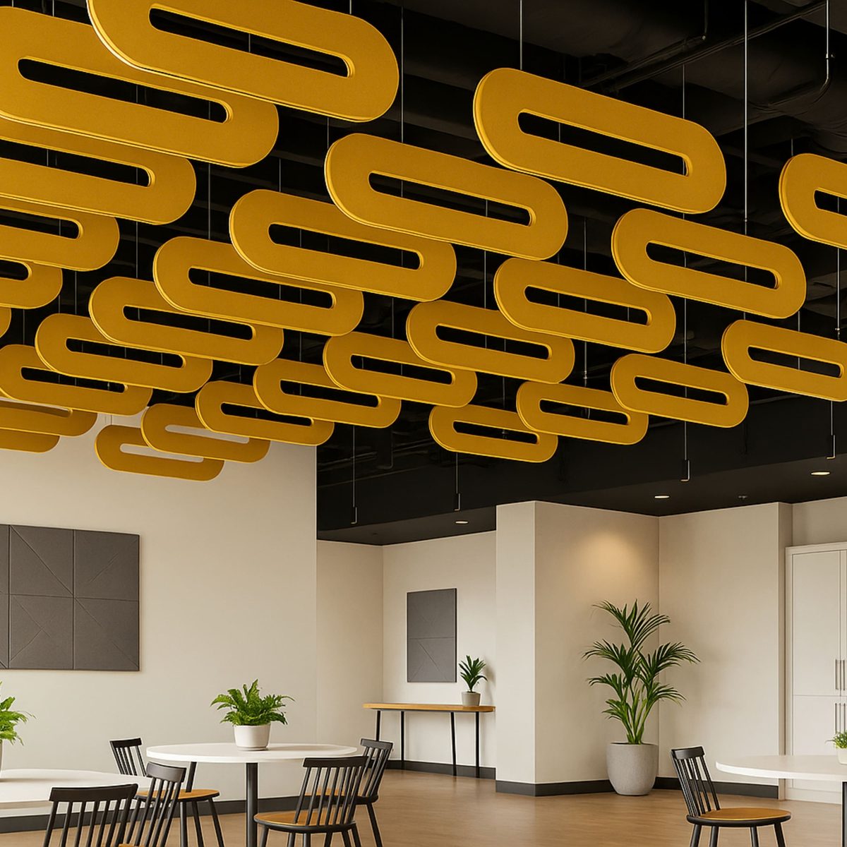 Ceiling before and after Echsorbix® baffles