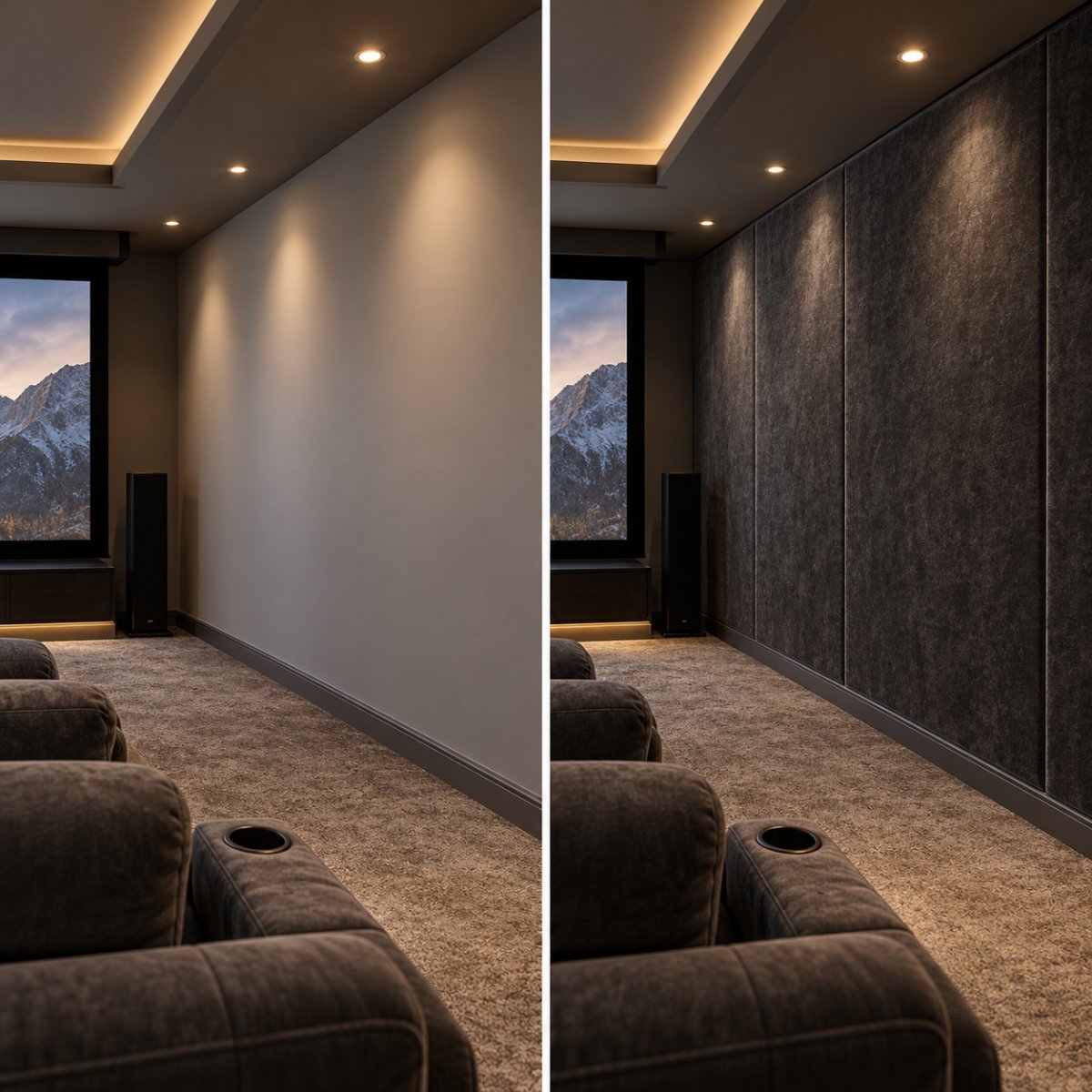 Wall before and after Acoustic Running Fabric