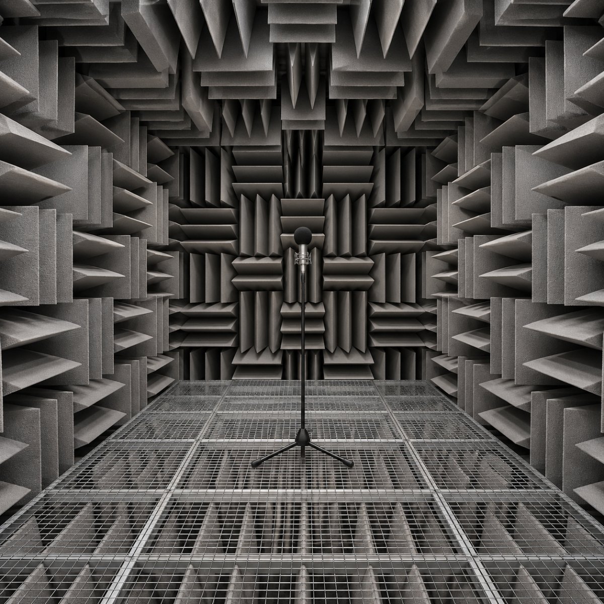 Anechoic chamber lined with foam wedges