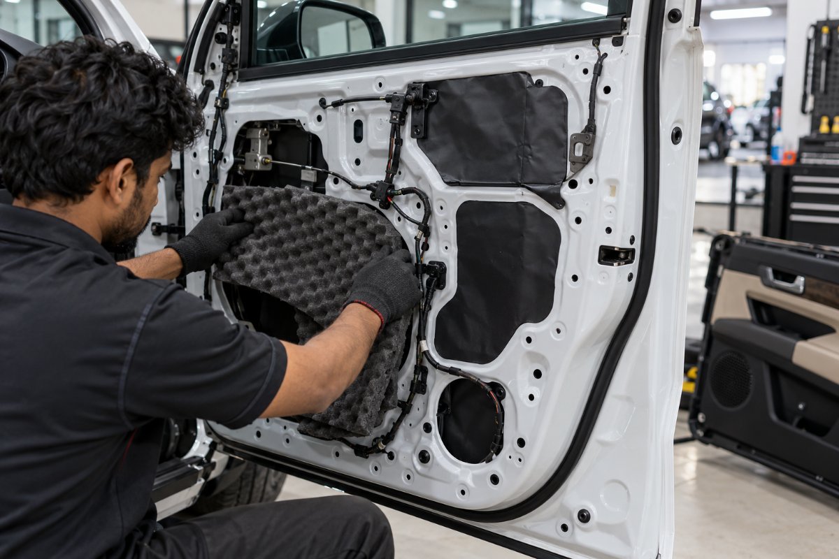 Acoustic foam filling a car body cavity