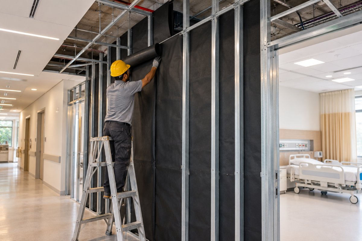 SoundBlanket mass loaded vinyl inside a hospital partition
