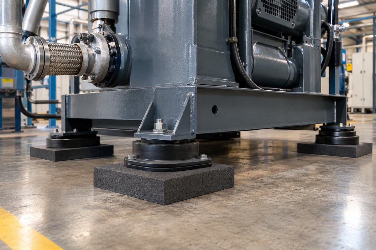 Anti-vibration break at the feet of a machine