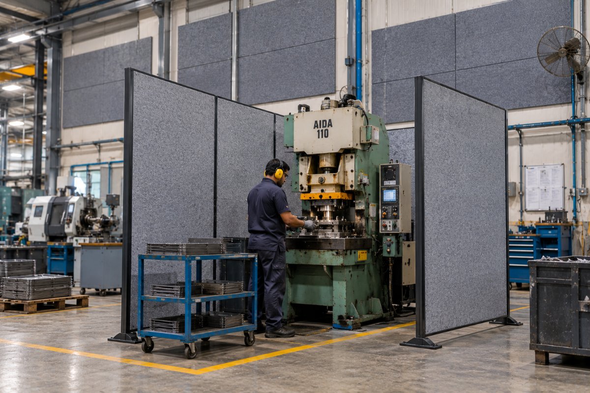 Quieter operator position beside an enclosed machine