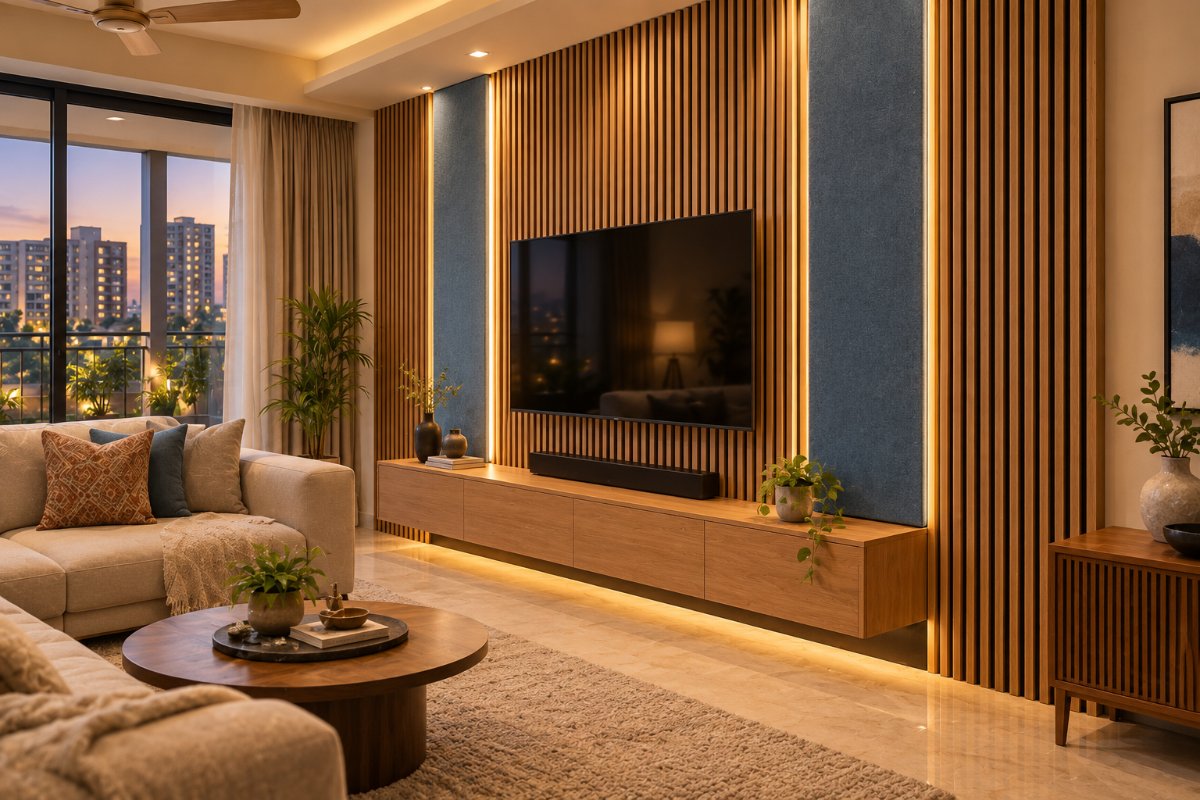 Acoustic panel finish in a living room