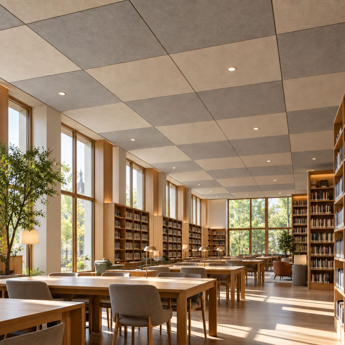 Grid ceiling before and after Echsorbix® tiles