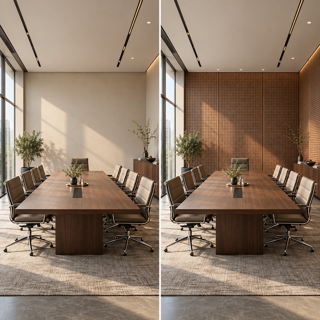 Room before and after SoundaXe® Perforated panels