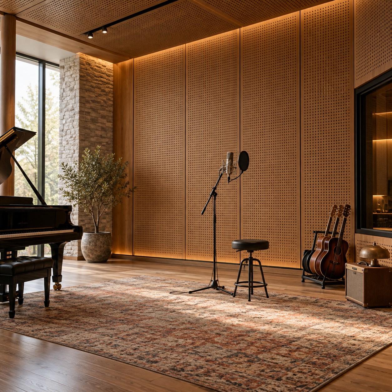 Recording studios: perforated wooden acoustic panels in Singapore