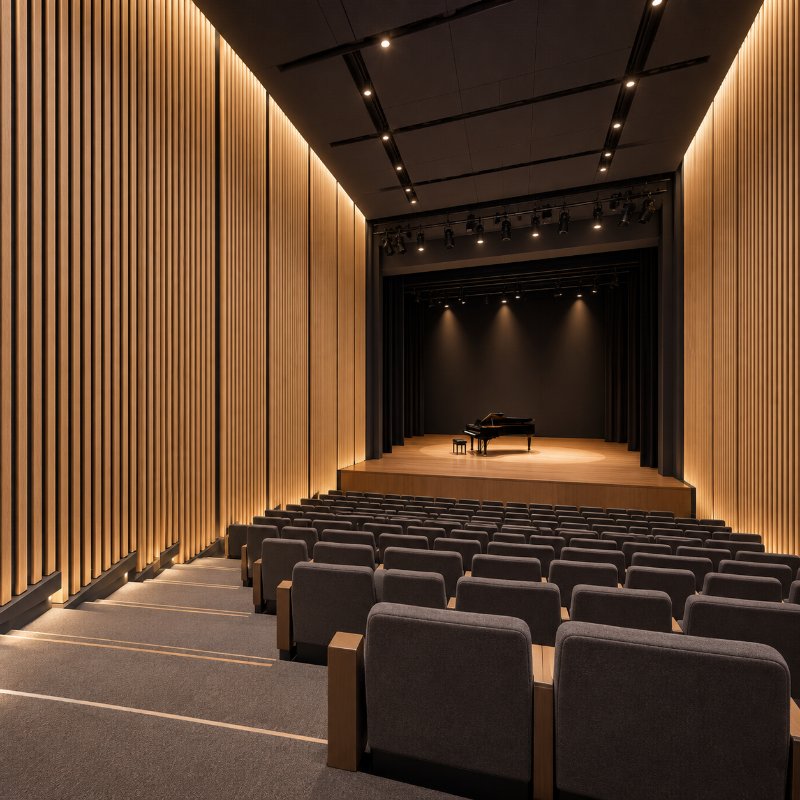 Auditoriums and theatres: acoustic wooden slats in Singapore