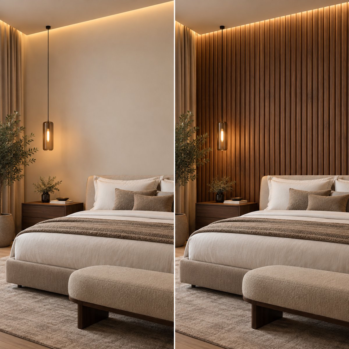 Room before and after SoundaXe® Fluted panels