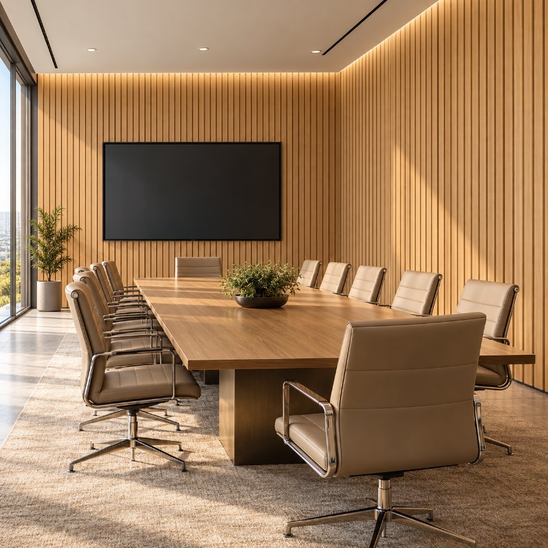 Conference rooms: wooden fluted acoustic panels in Singapore