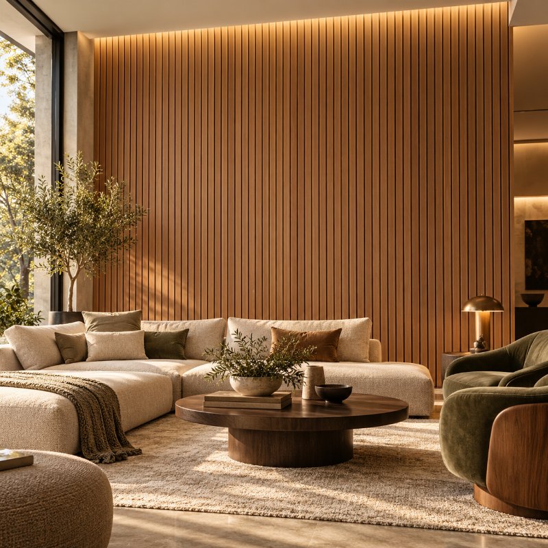 Luxury interiors: wooden fluted acoustic panels in Singapore