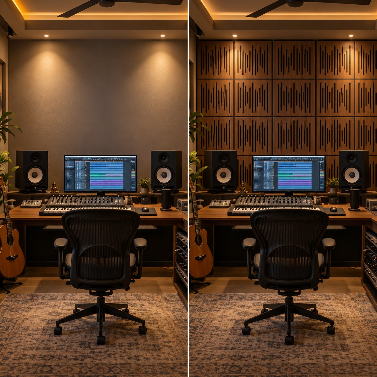 Room before and after SoundaXe® panels